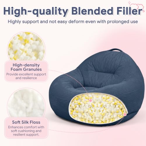 Kids Bean Bag Chair 33.5x33x24 Inches - Dark Blue Chenille Fabric
