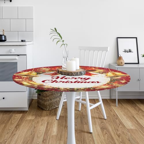 Round Waterproof Tablecloth 45-56 Inches with Elastic Edge, Holiday & Party Use - Variation 42 / 56"