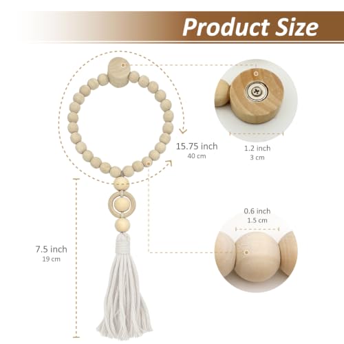 Wood Bead Magnetic Curtain Tiebacks Off White 2 Pack - Boho Farmhouse Decor