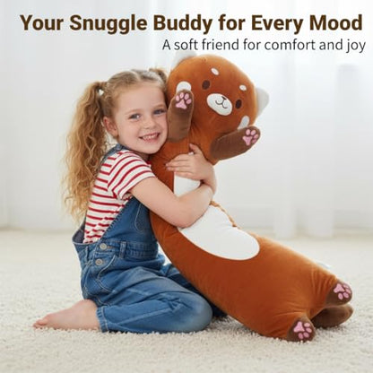 Long Red Panda Plush Toy Pillow - 110cm Soft Hugging Body Pillow for Kids & Adults