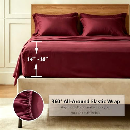 Dark Red Burgundy Twin Bed Sheets Set Rayon Derived from Bamboo 4 Piece