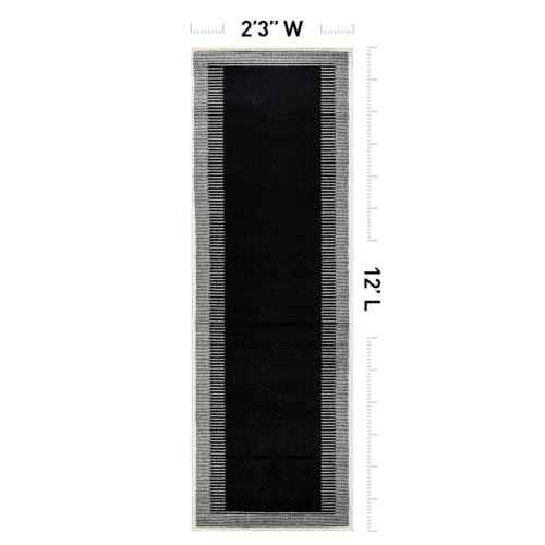 Indoor Abstract Border Rug 2'2" x 12' Black Modern Area Runner with Neutral Tones - Variation of THIS listing