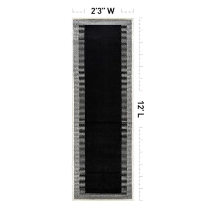 Indoor Abstract Border Rug 2'2" x 12' Black Modern Area Runner with Neutral Tones - Variation of THIS listing