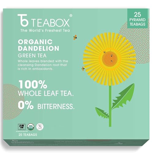 Teabox Organic Dandelion Green Tea 25 Teabags | Made with 100% Whole Leaf & Natural Dandelion Roots