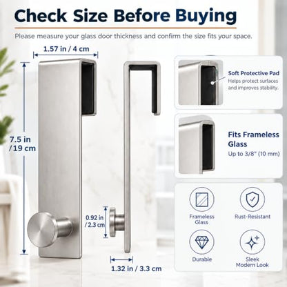 7.5 Inch Frameless Glass Shower Door Hooks Set of 2 Brushed Nickel - Adjustable Towel & Robe Hangers