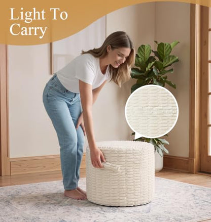 Small Beige Memory Foam Filled Ottoman Pouf - 18 Inch Diameter
