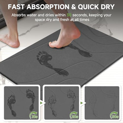 Stone Bath Mat 2 Pack - Dark Grey-Wave Diatomaceous Earth Fast Drying Non-Slip