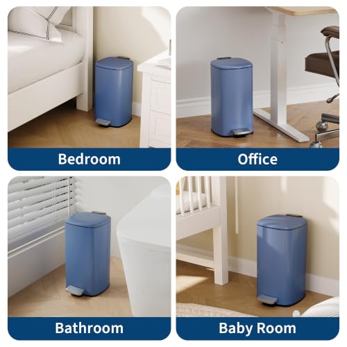 Garvee 2.4 Gallon Slim Bathroom Trash Can with Lid - Navy Blue