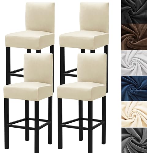 Beige Velvet Bar Stool Cover 4-Pack - Stretch Chair Slipcovers for 13-17 Inch Back Height