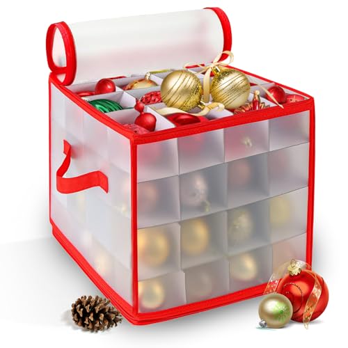 Christmas Ornament Storage Box Holds 64 Decorations Waterproof & Foldable