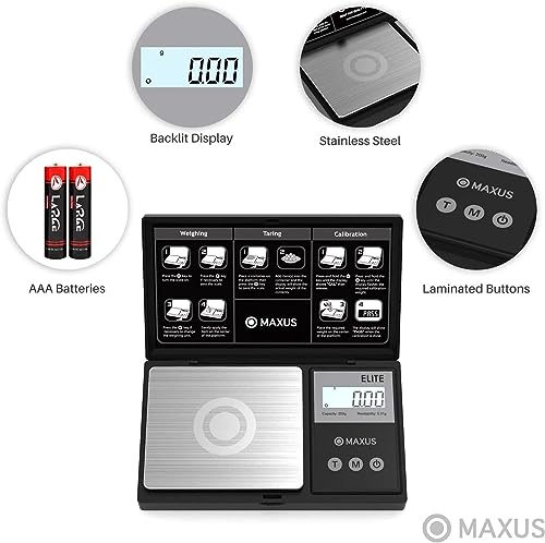 MAXUS Precision Pocket Scale 500g x 0.01g, Digital Gram Scale with Tray, Small Food Scale, Jewelry Scale, Ounces Grains Scale with Backlit LCD