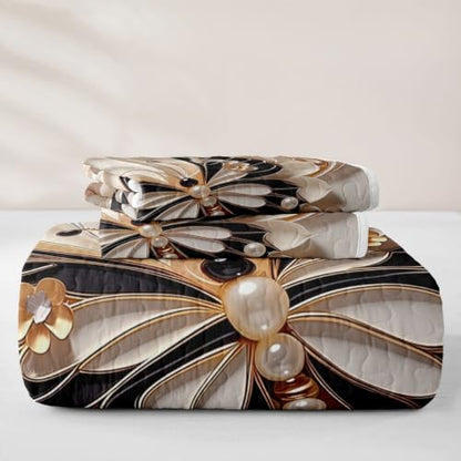 Queen Size Butterfly Print Quilt Set - White Black, 90x90 Inches