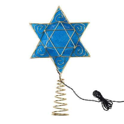 13-Inch Battery-Operated Hanukkah Tree Topper with LED Lights and Star of David
