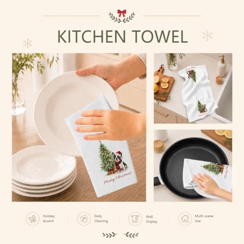 Christmas Tree French Bulldog Kitchen Dish Towels 16x24 Inch - Festive Decor