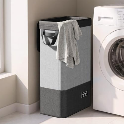 Slim Laundry Hamper with Lid - 75L Black & Gray Space Saver