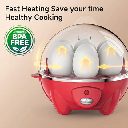 Egg Cooker 7 Eggs Boiler with Auto Shut-Off - Red / Rapid Breakfast Maker