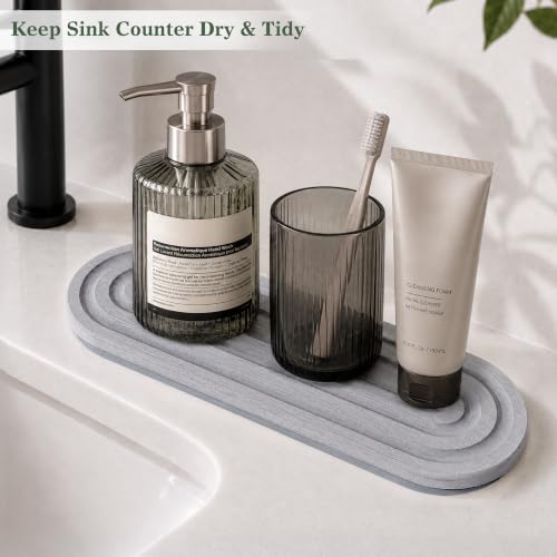 Water Absorbing Stone Sink Tray 12x4 Inches - Gray Quick Drying Organizer