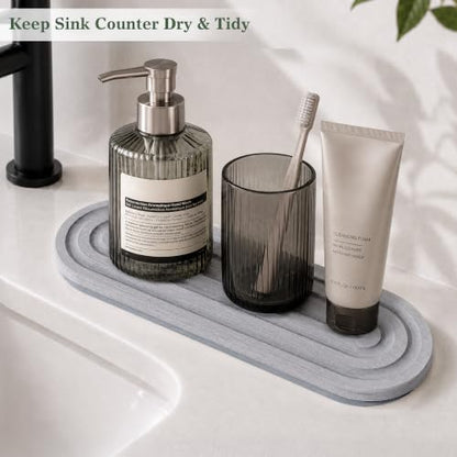 Water Absorbing Stone Sink Tray 12x4 Inches - Gray Quick Drying Organizer