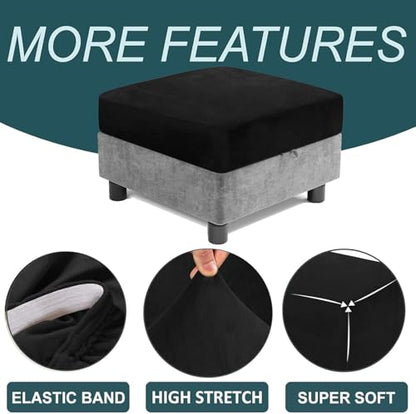 White Velvet Square Ottoman Slipcover 22x22 inch - Non-Slip & Stretchable