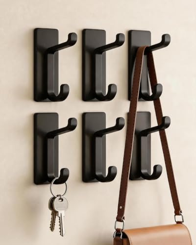 Self-Adhesive Heavy Duty Coat Hooks Wall Mount Stainless Black 6Pcs
