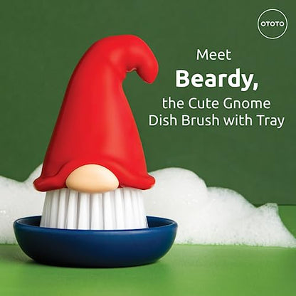 Beardy Gnome Dish Brush with Handle - Unique Kitchen Cleaning Tool