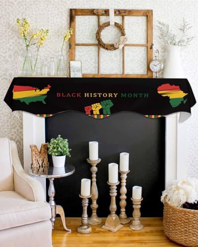 Black History Month Fireplace Mantel Scarf Cover with Variation - Black, Grass, Green, Deep Red, 70 Inch