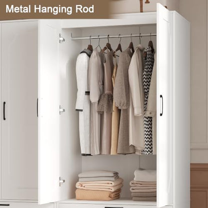 White 71'' H Armoire Wardrobe Closet with 2 Doors & 2 Drawers