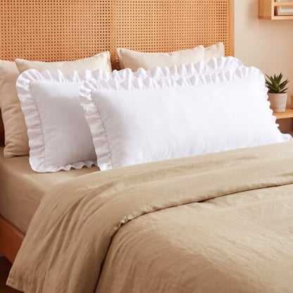 White Body Pillow Cover 20 x 54 Inches Ruffled Cotton Pillowcase - Pack of 2