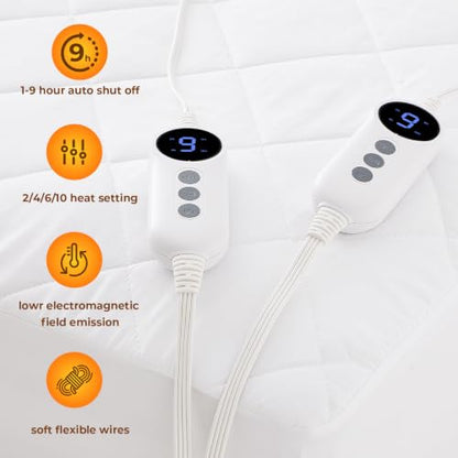 Queen Heated Mattress Pad with Dual Controllers, 11 Heat Settings, Auto Shut Off
