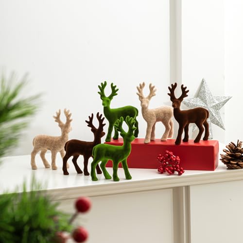 15 Pcs Reindeer Figurines Velvet Christmas Tabletop Ornaments Deer