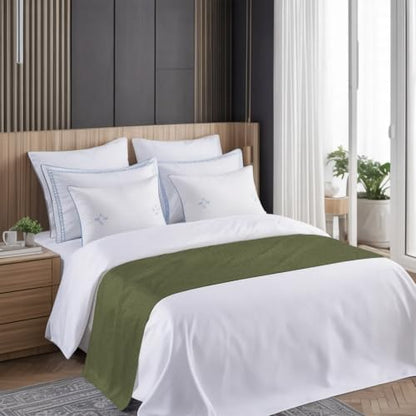 94 x 20 Inch Olive Green Bed Runner for King Size Bed - Farmhouse Hotel Style Decorative Throw