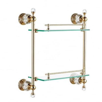 Bathroom Shelf Gold Brass Glass Organizer Double Layer 21.7x5.9x22 Inches