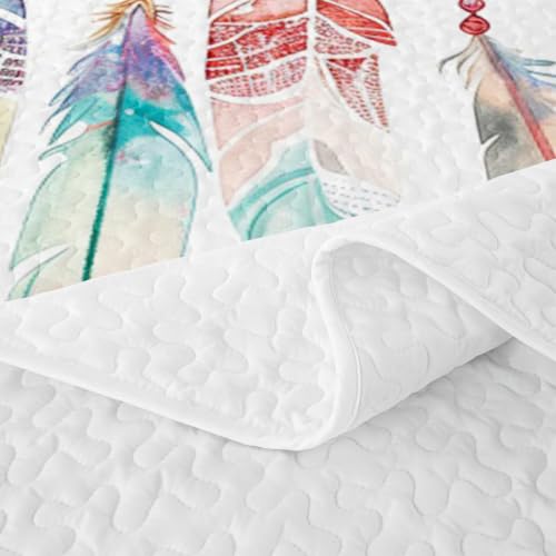 Queen Dream Catcher Quilt Set Boho Feather Bedding Coverlet with Pillows - Blue Red