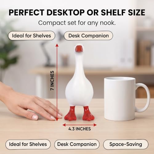 Mini Desk Goose Statue Set - Red 7 Inch Office Decor - 2 Pack