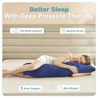 Weighted Body Pillow for Adults - 48x14 Navy Blue with Cooling Tencel Cover, 8.5 lbs for Better Sleep & Side Support
