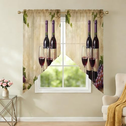 Red Wine Swag Curtains Set with 2 Panels - Burgundy, Moss, Brown, Merlot - 36W x 45L, Rustic Farmhouse Style