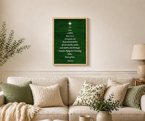 Christian Bible Verse Wall Art Framed - Isaiah 9:6 Scripture Poster 16x24 Inches Christmas Tree Variation