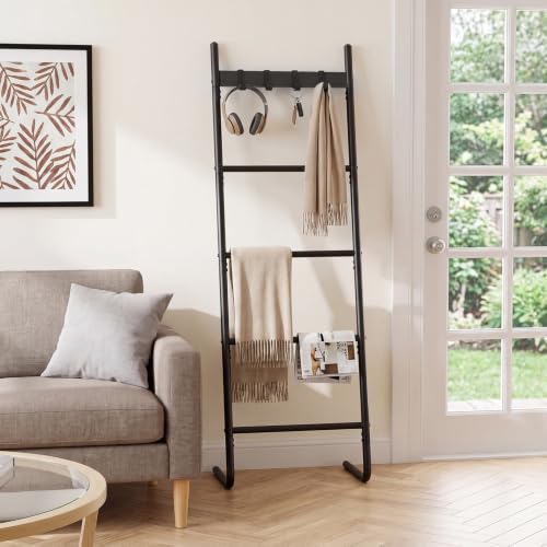 HOOBRO Black 5-Tier Wall-Mounted Blanket Ladder and Towel Rack