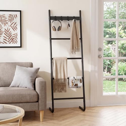 HOOBRO Black 5-Tier Wall-Mounted Blanket Ladder and Towel Rack