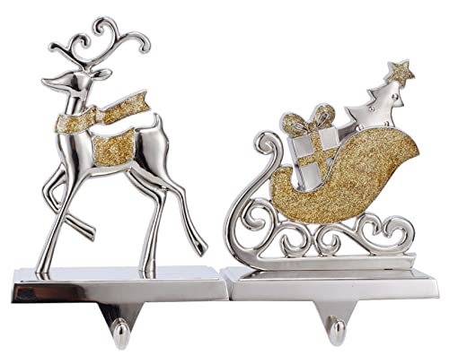 Reindeer Christmas Stocking Holders Set of 2 - Silver Anti-Slip Mantle Hangers