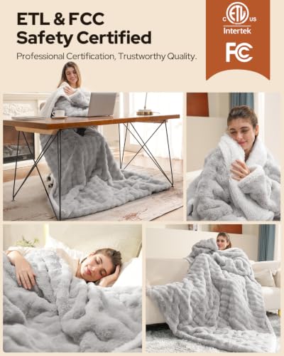 Wearable Heated Blanket with Foot Pocket - Light Grey Bubble - 50x70"