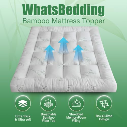 WhatsBedding Bamboo 5 Inch Memory Foam Mattress Topper Queen - Cooling & Supportive