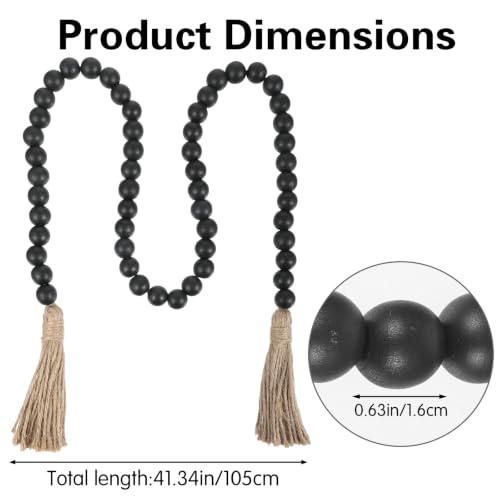 Black 39in Wood Bead Garland Farmhouse Decor with Tassels