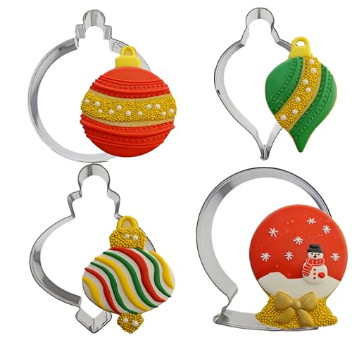Large Christmas Ornament Cookie Cutters Set - 4Pcs Winter Holiday Shapes - Snow Globe, Round, Teardrop, Finial - Stainless Steel