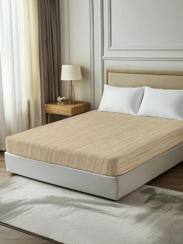 Twin Flat Sheet Beige Linen Weave Microfiber Bedding - Soft Breathable Top Sheet
