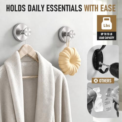 Suction Cup Shower Hooks - Silver 2 Pack No Drill Bathroom Towel & Robe Hangers