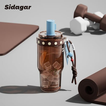 22 oz Brown Aesthetic Tritan Water Bottle with Straw Lid & Charm
