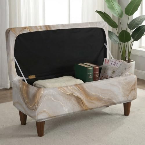 Large Brown Marble Print Flip-Top Storage Ottoman Cover - Elastic Fit