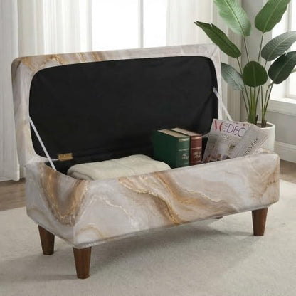 Large Brown Marble Print Flip-Top Storage Ottoman Cover - Elastic Fit
