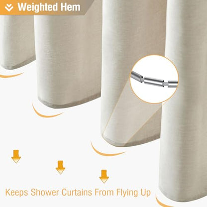 BTTN Blue Extra Long Shower Curtain, 72x96 Inch Long Linen Textured Heavy Duty Fabric Shower Curtain Set with 12 Hooks, Tall Simple Neutral Waterproof Cloth Shower Curtain for Bathroom, Moonlight Blue